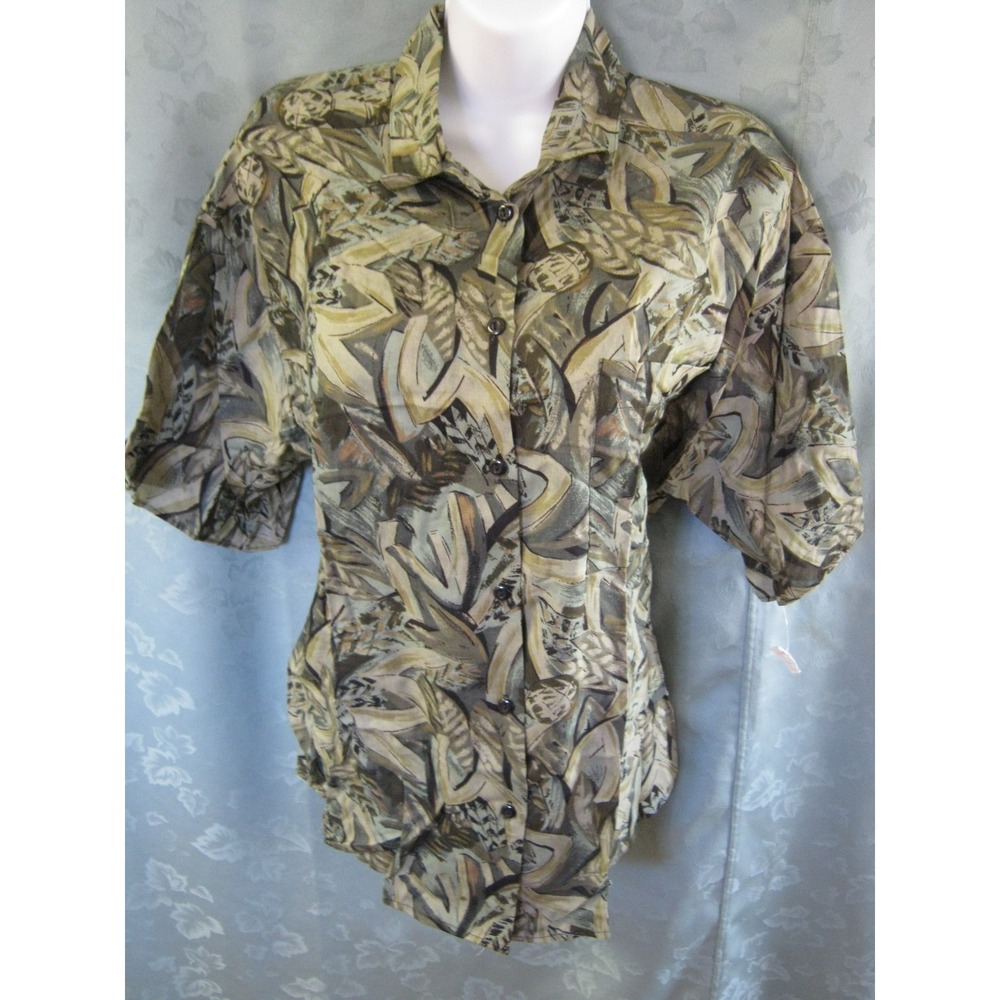 Vintage Just Cristina Shirt Size Large Green Abstract Print Artsy Top